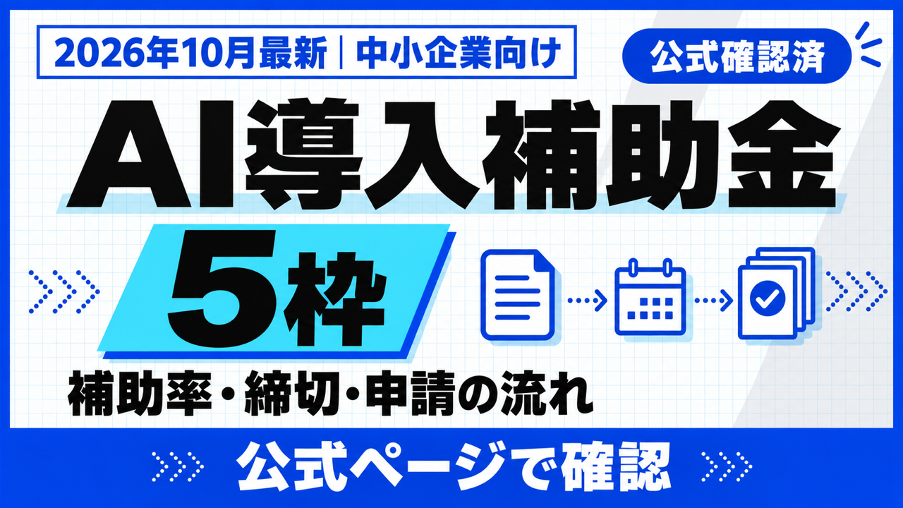 AI 導入 補助金|2026年度の5枠と補助額・申請の流れ【2026年10月】