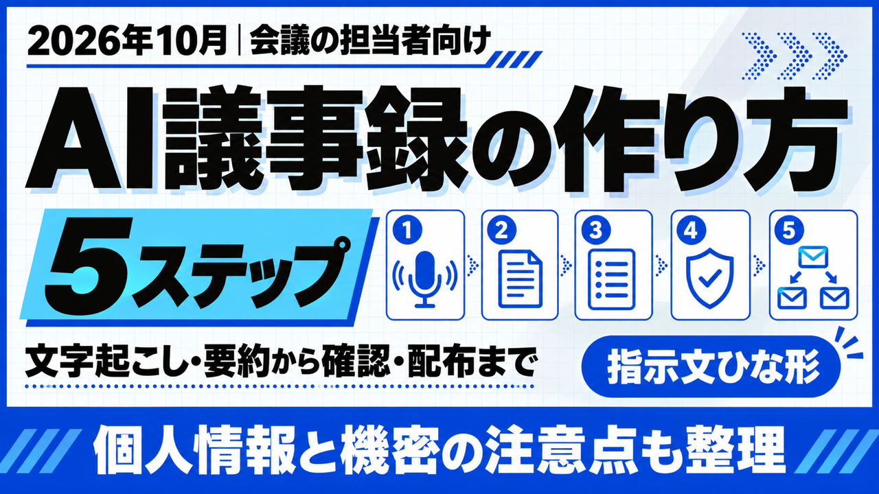 AI 議事録 作成｜文字起こしから議事録にする5ステップと注意点【2026年10月】