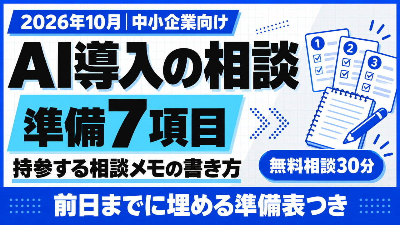 AI 導入 相談｜相談前に決める7項目と持参する相談メモ【2026年10月】
