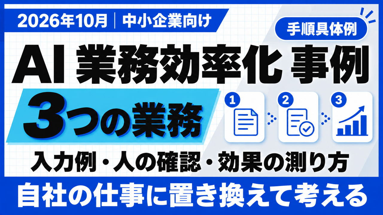 AI 業務効率化 事例｜入力と確認で選ぶ3つの業務【2026年10月】
