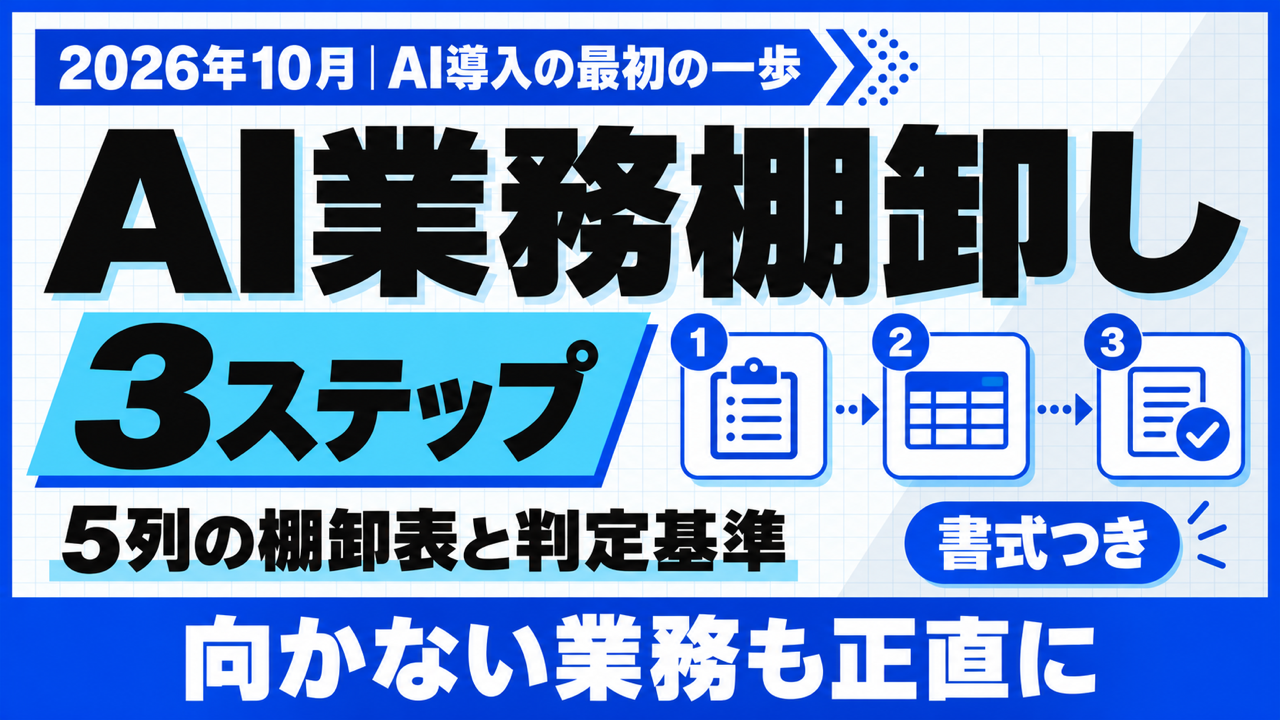 AI 業務 棚卸し｜5列の棚卸表と業務を選ぶ3ステップ【2026年10月】