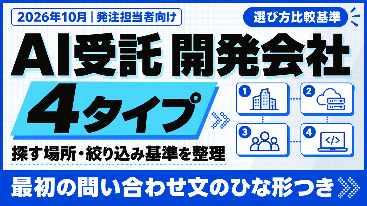 AI受託 開発会社|探す場所3つと4タイプ・絞り込み基準5つ【2026年10月】