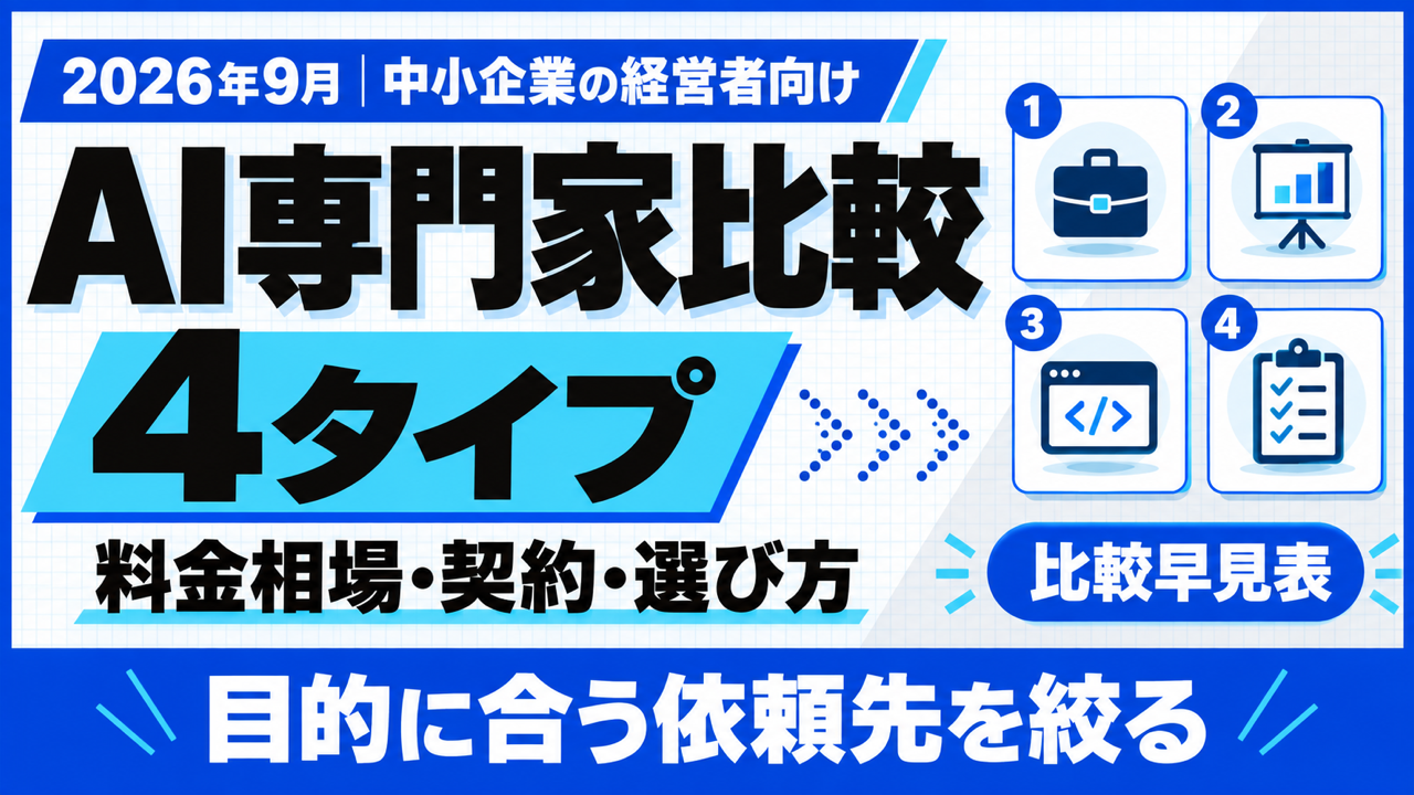 AI専門家比較｜4つの依頼先タイプと料金相場・選び方【2026年9月】