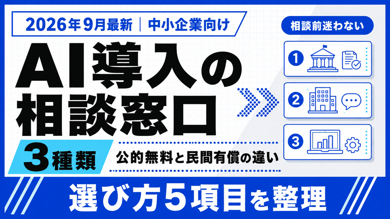 AI導入の相談窓口|公的無料と民間有償の違い・選び方5項目【2026年9月】