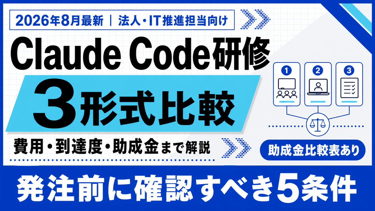 Claude Code 研修|3形式の選び方と費用・助成金活用まで【2026年8月】