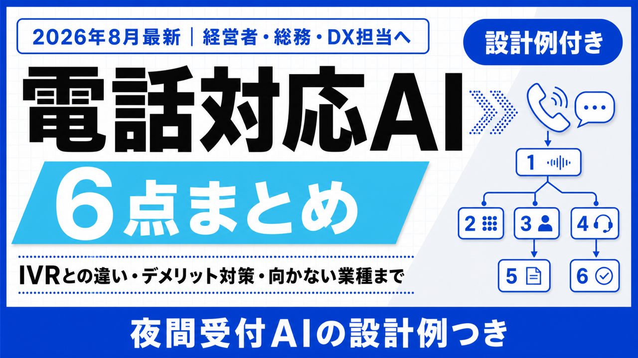 電話対応AI|仕組み・費用・デメリット・選び方まとめ【2026年8月】
