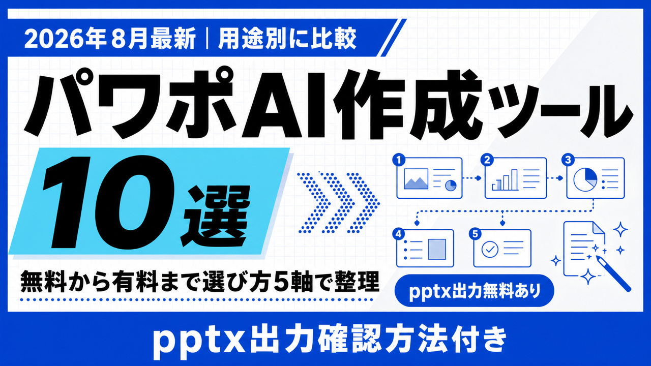 パワポ AI 作成ツール10選|無料から有料まで用途別に比較【2026年8月】